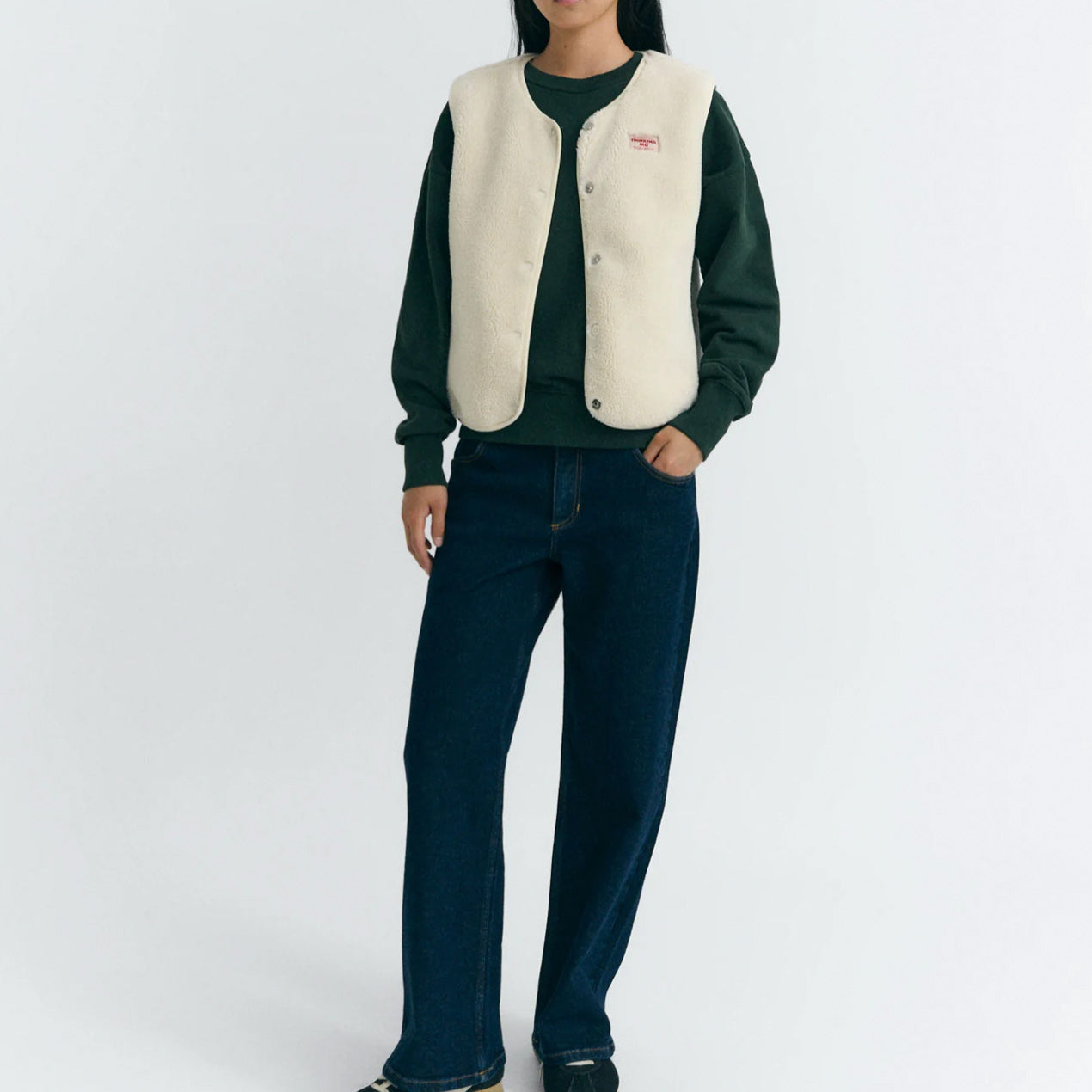THINKING MU Ecru Fleece-Weste Jay