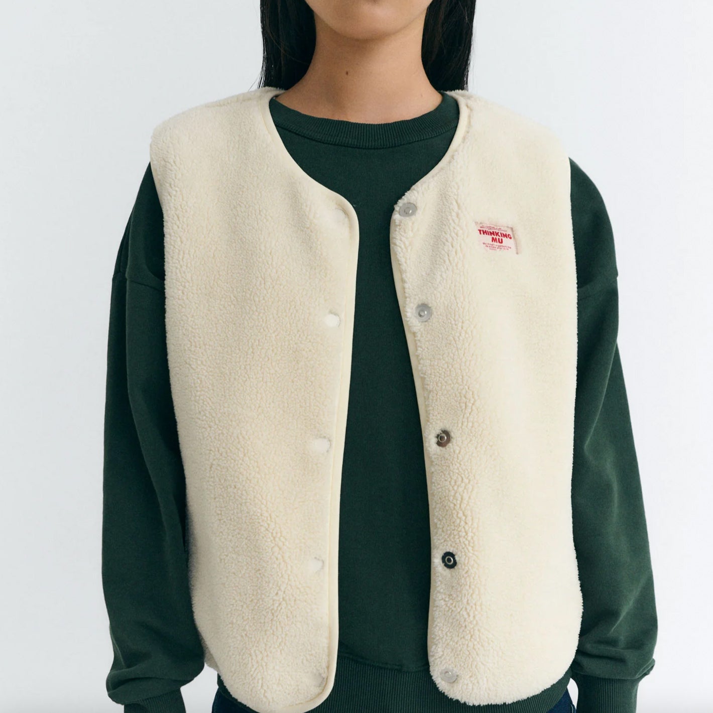 THINKING MU Ecru Fleece-Weste Jay