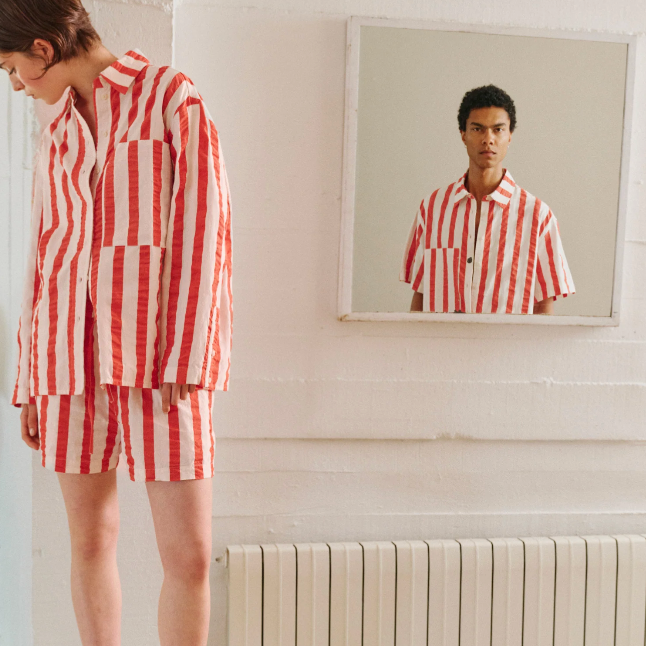 THINKING MU seersucker shorts Geranio