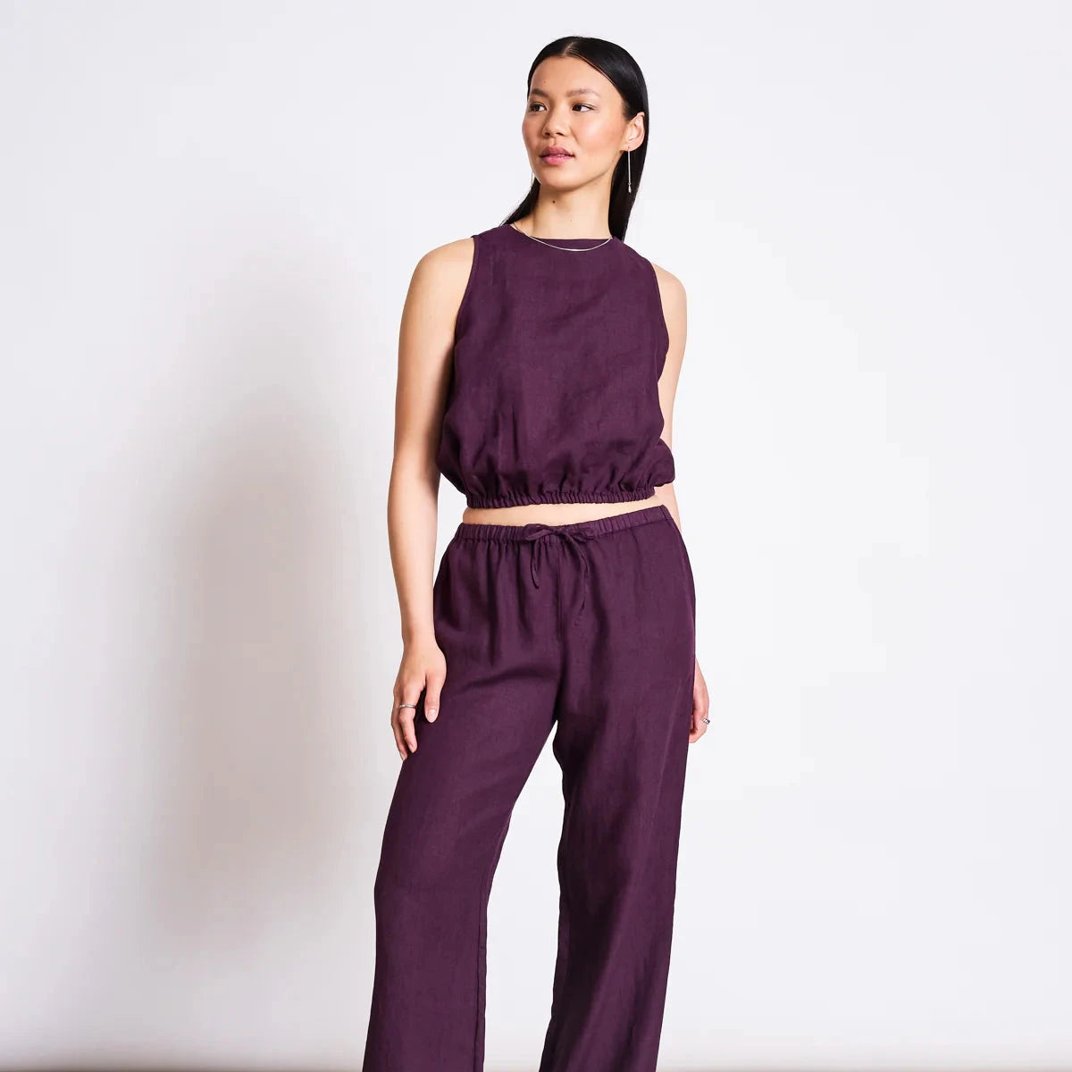 JANN JUNE CHERRY CROPPED LINEN TOP LUPIN