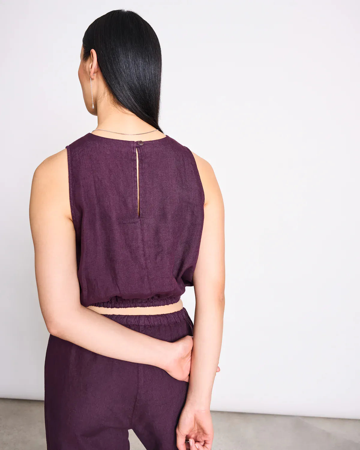 JANN JUNE CHERRY CROPPED LINEN TOP LUPIN
