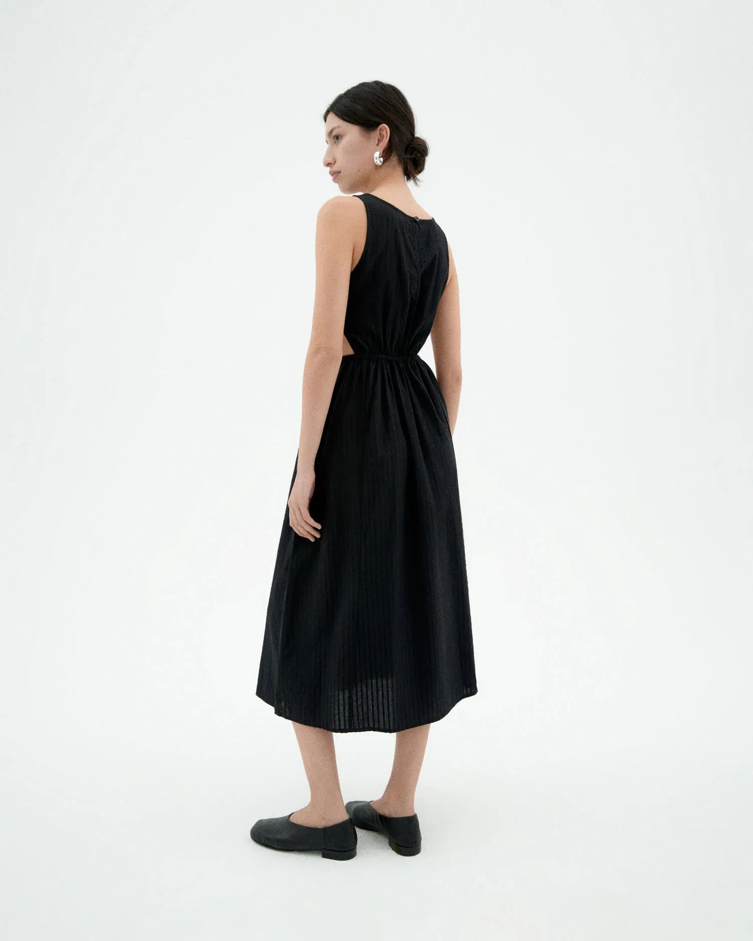 THINKING MU Midi dress striped Windsor Kin Black