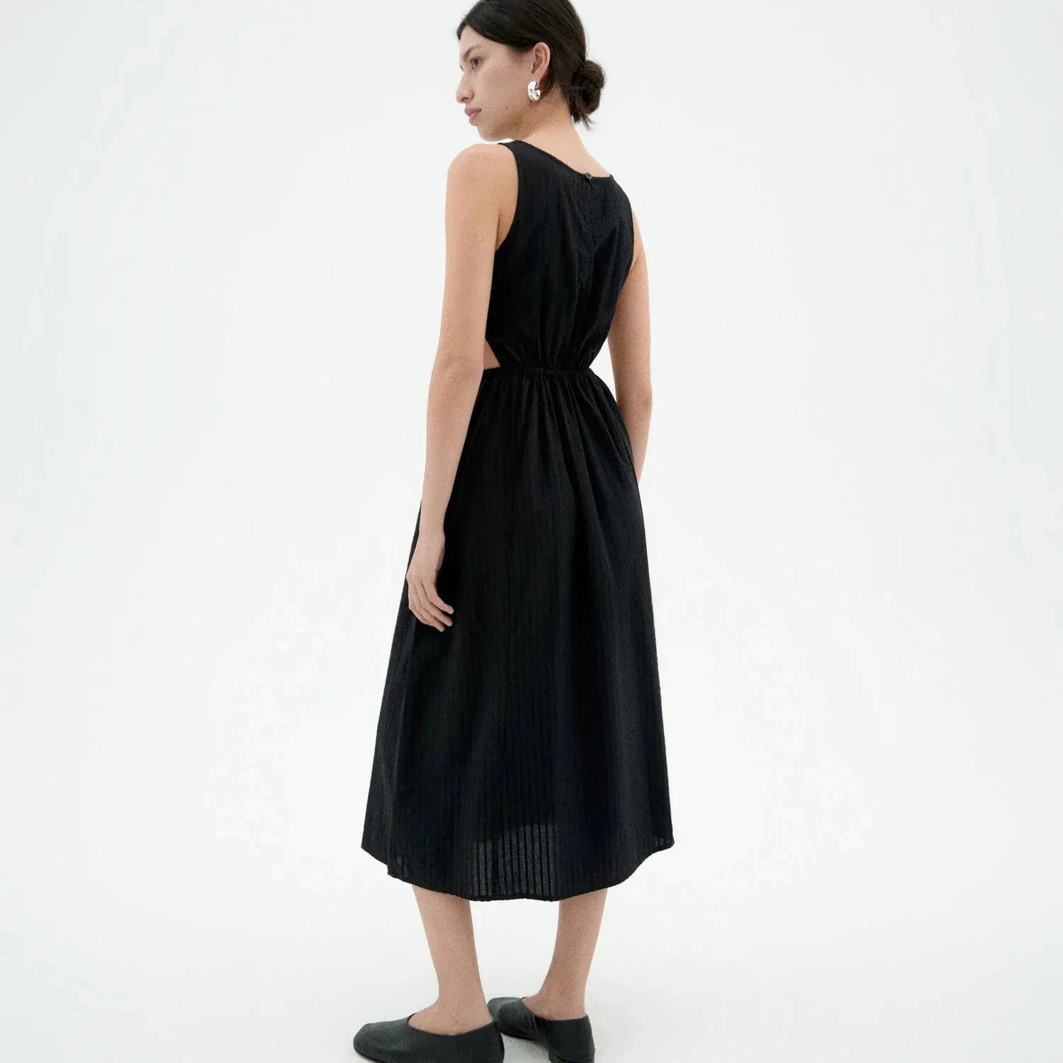 THINKING MU Midi dress striped Windsor Kin Black