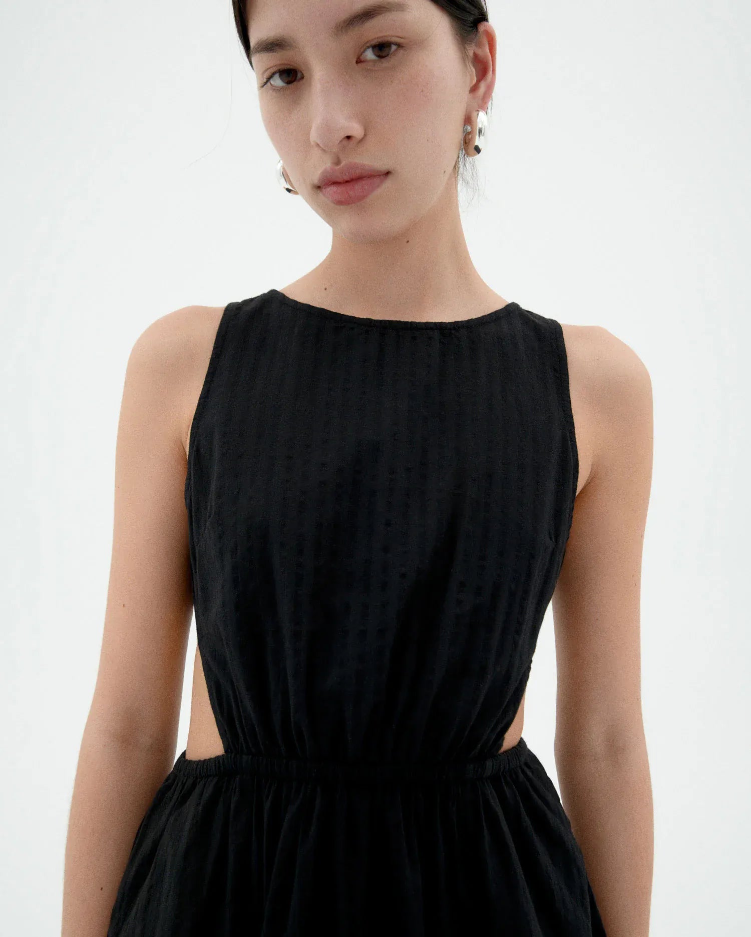 THINKING MU Midi dress striped Windsor Kin Black