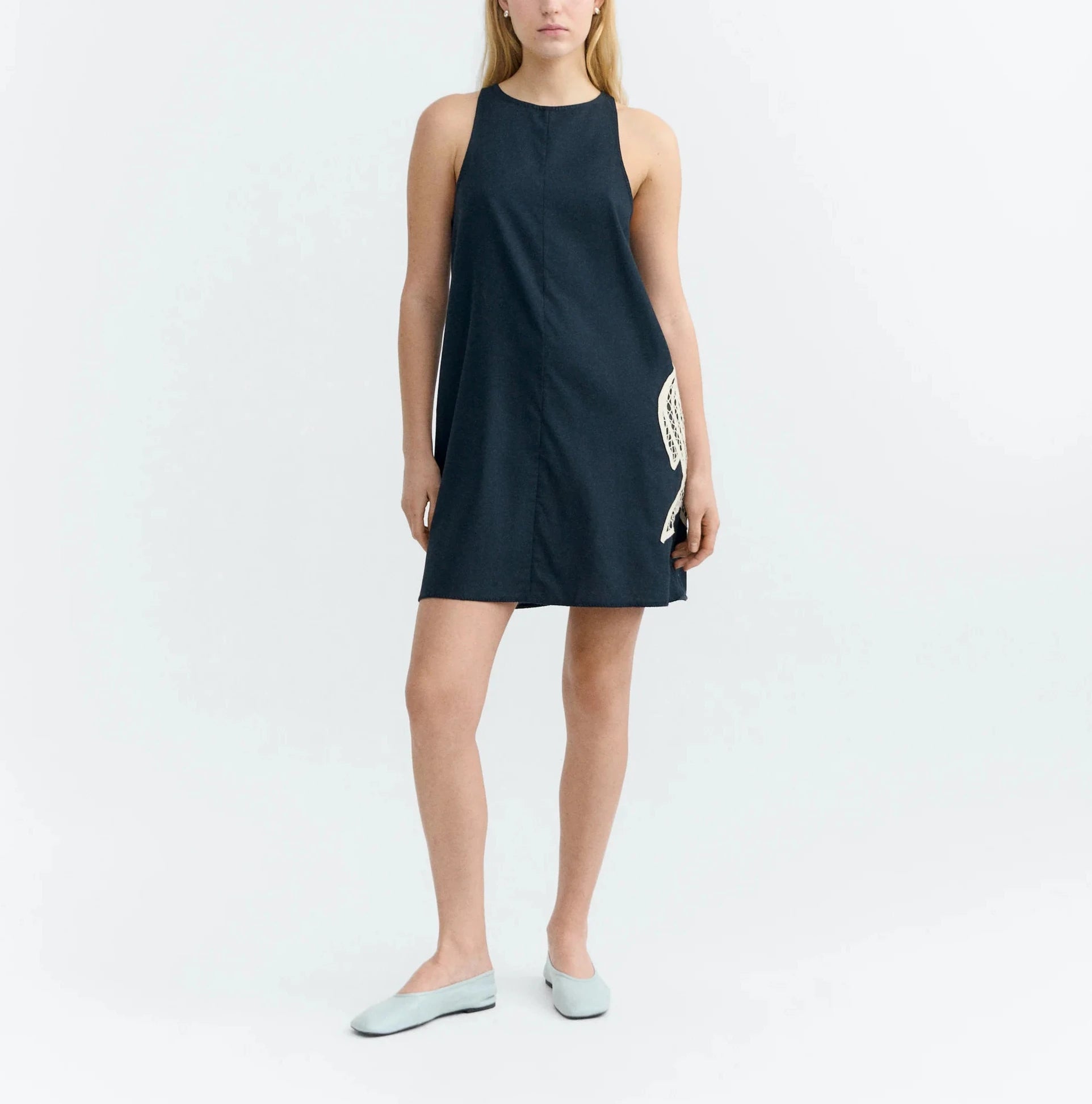 THINKING MU Midi dress striped Windsor Kin Black