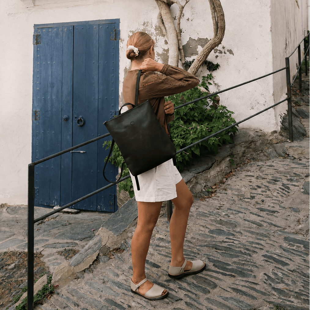 Marin et Marine Linéa Leder Rucksack Black Linéa Leder Rucksack Black - Lederrucksack aus Leder Damen Rucksack