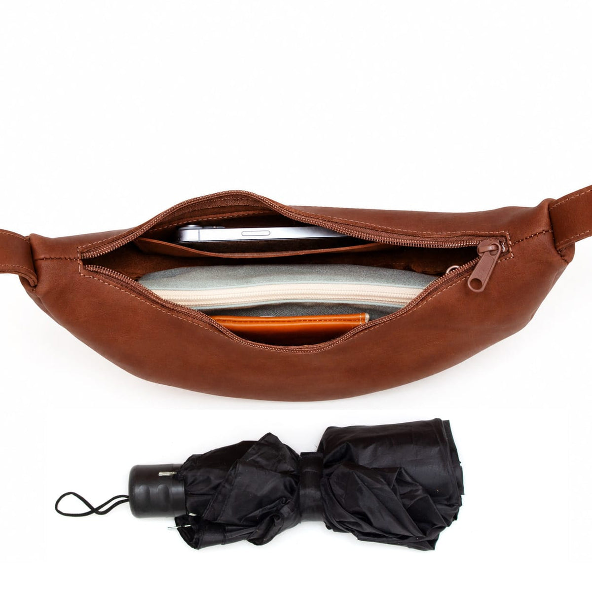 Marin et Marine Lune Bag Leder Marron Lune Bag Marron – Damen Ledertasche aus Leder Bauchtasche