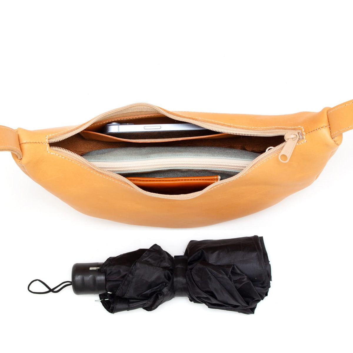 Marin et Marine Lune Bag Leder Natural Lune Bag Natur – Damen Ledertasche aus Leder Bauchtasche