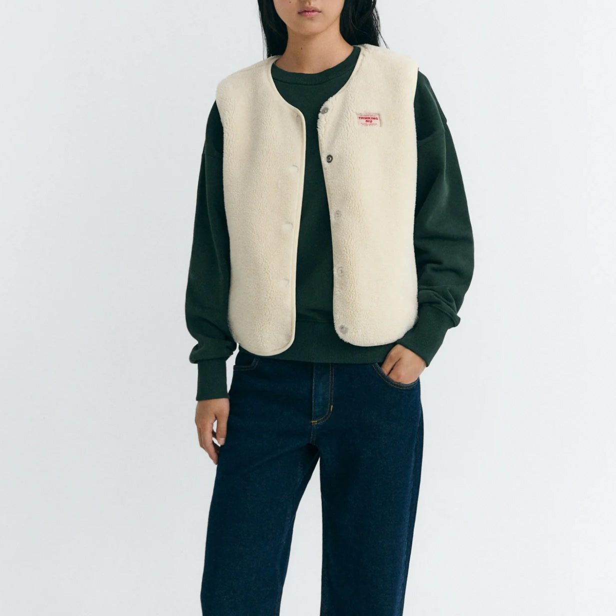 THINKING MU Ecru Fleece-Weste Jay
