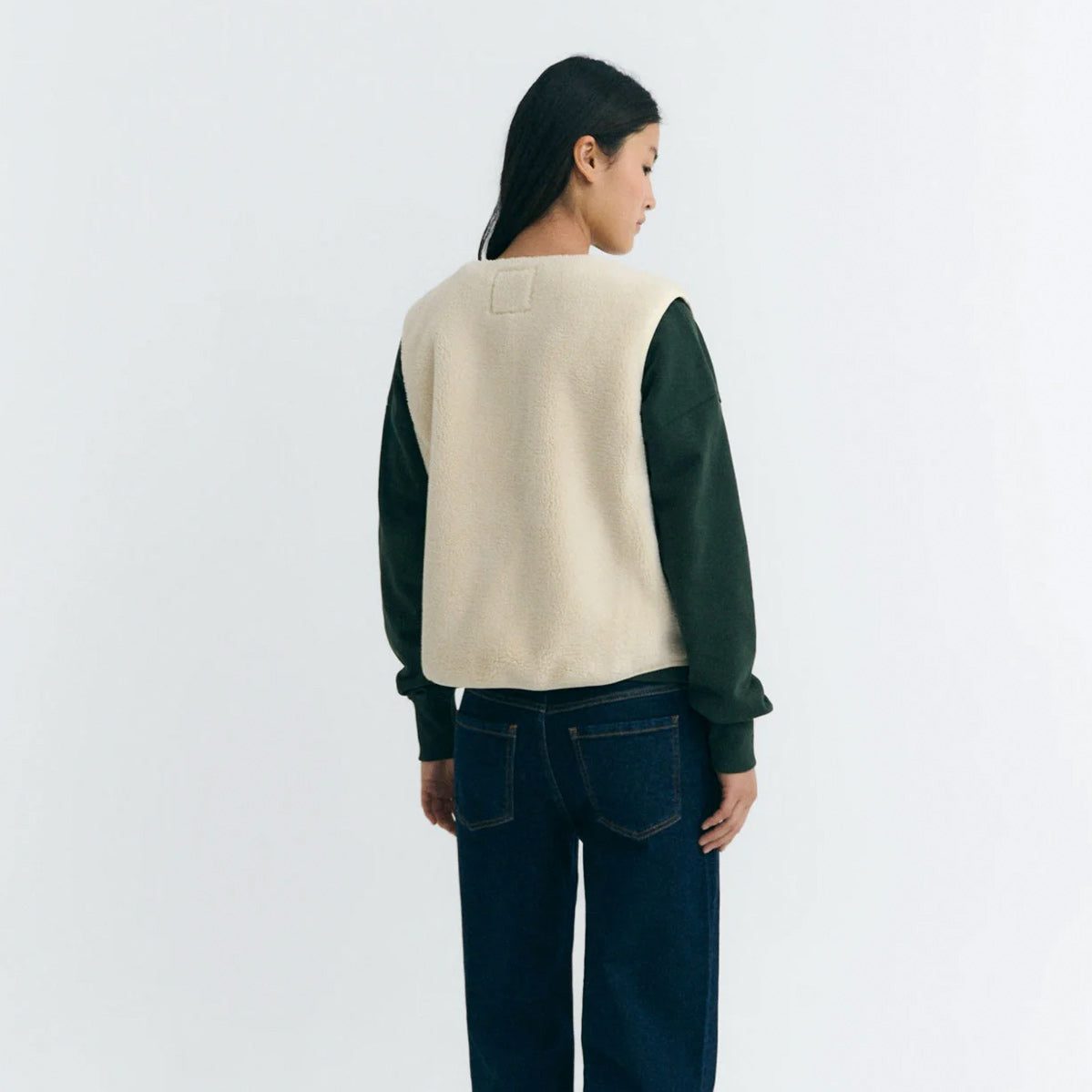 THINKING MU Ecru Fleece-Weste Jay