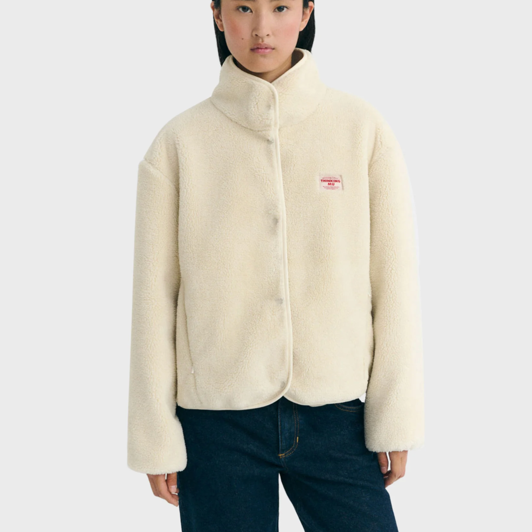 THINKING MU Fleece Jacke Kourtney Teddy Creme
