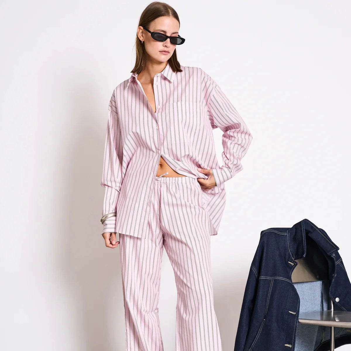 JANN JUNE STRIPED OVERSIZED SHIRT MAMRO LIGHT ORCHID