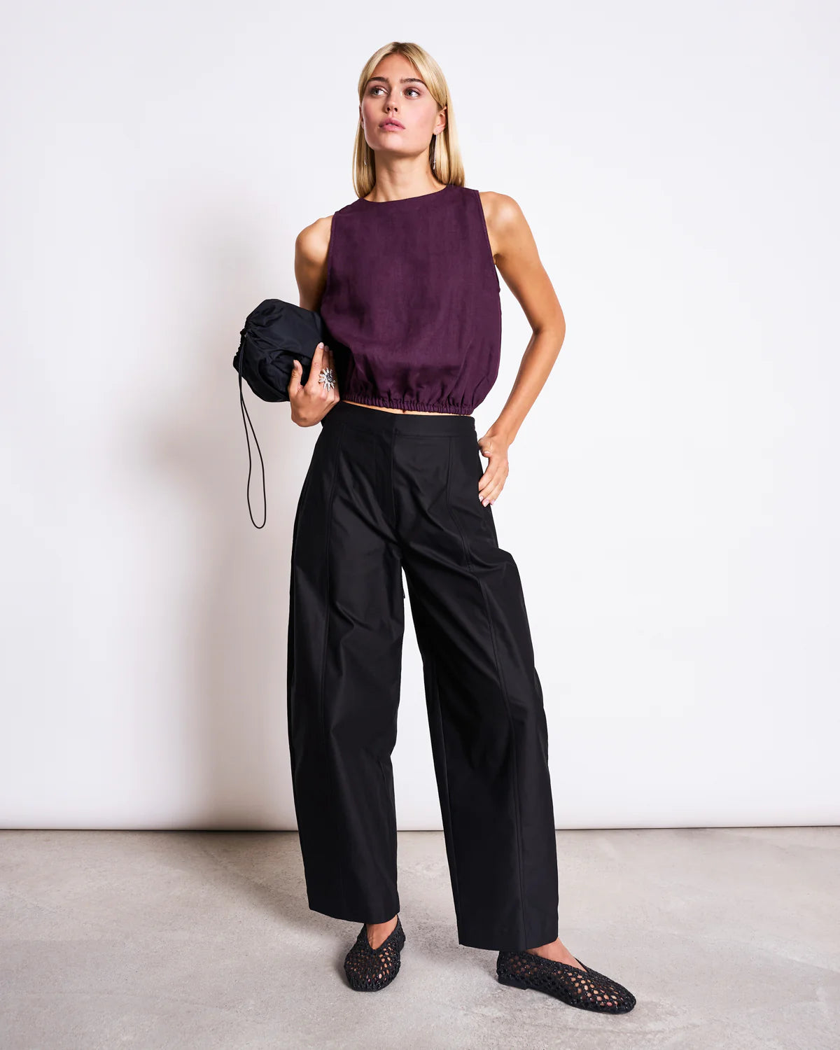 JANN JUNE CHERRY CROPPED LINEN TOP LUPIN