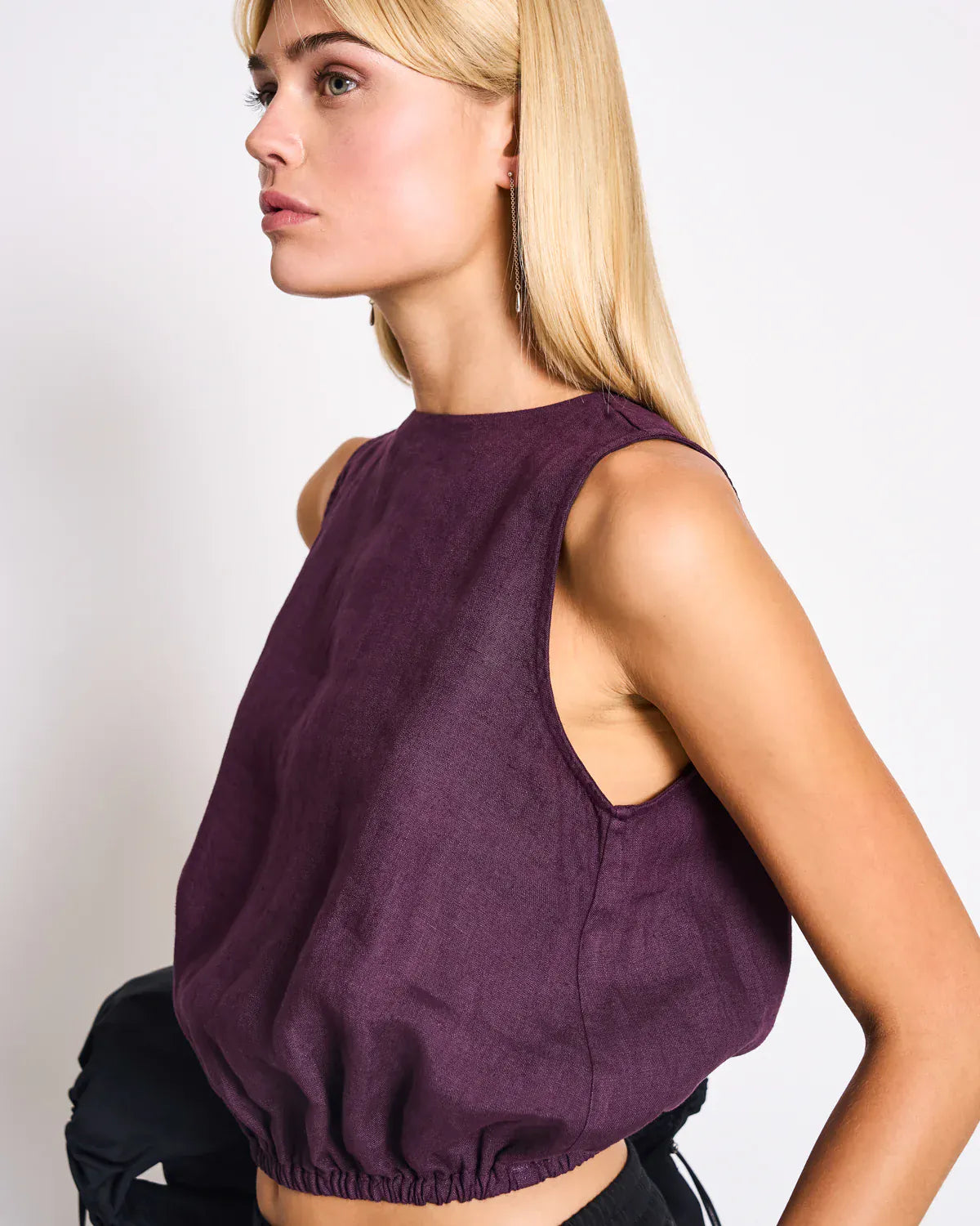 JANN JUNE CHERRY CROPPED LINEN TOP LUPIN