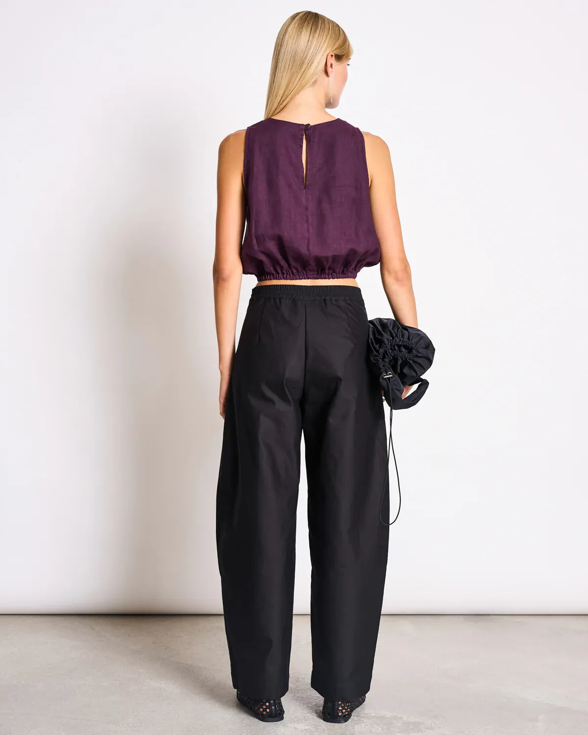 JANN JUNE CHERRY CROPPED LINEN TOP LUPIN