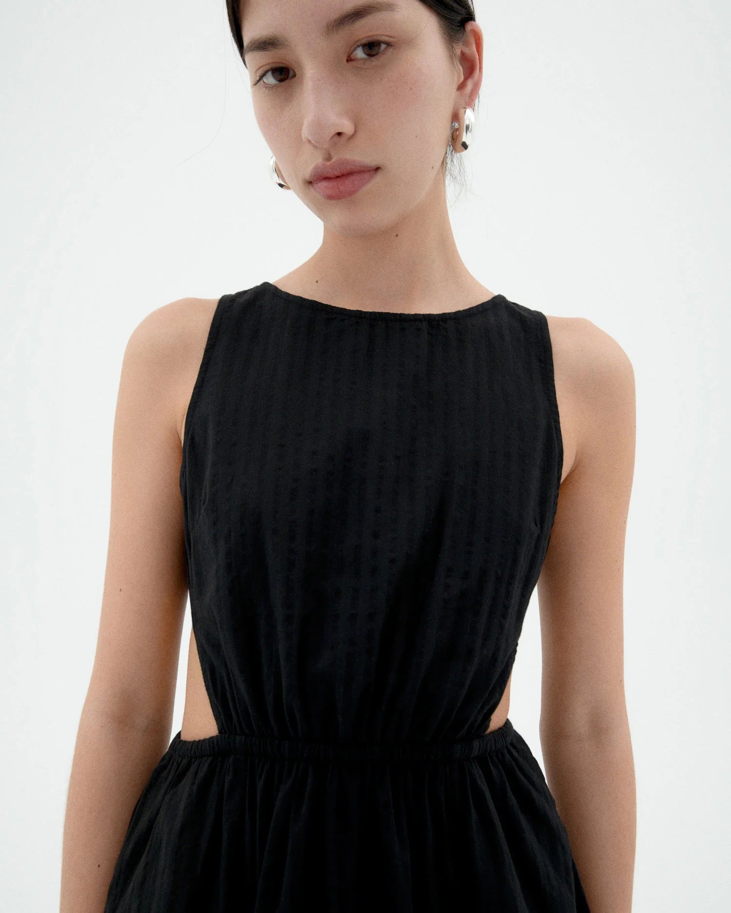 THINKING MU Midi dress striped Windsor Kin Black