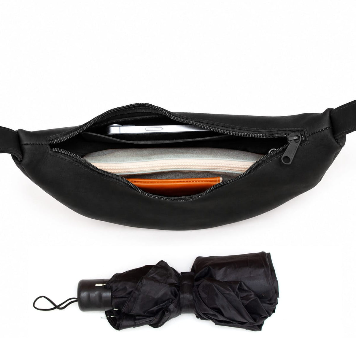 Marin et Marine Lune Bag Leder Black Lune Bag Black – Damen Ledertasche aus Leder Bauchtasche