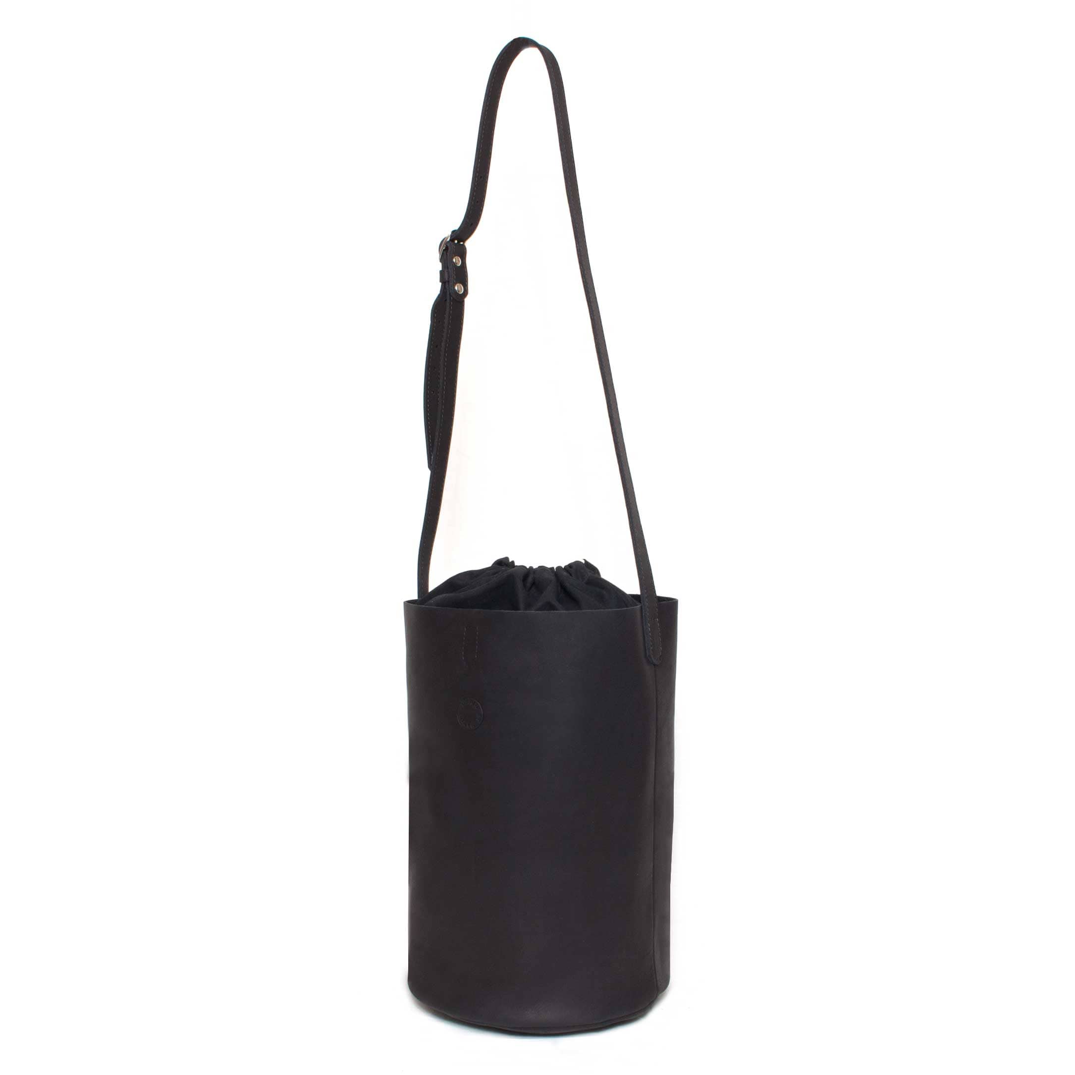 Large black leather bucket bag sale